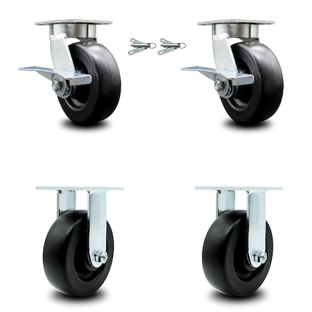Service Caster 6 Inch Kingpinless Polyolefin Wheel Caster Brakes and Swivel Locks 2 Rigid, 2PK SCC-KP30S620-POR-SLB-BSL-2-R-2